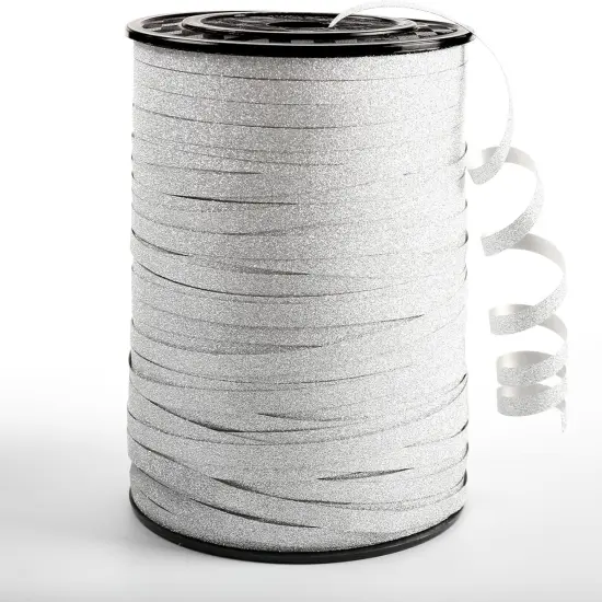 Silver Curling Ribbon, 500 Yard Christmas Glitter Curly Ribbon {1}