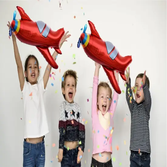 4 Pcs Large Red Airplane Helicopter Plane Mylar Foil Balloon Aviator Adventure Themed Birthday Party Decorations {3}