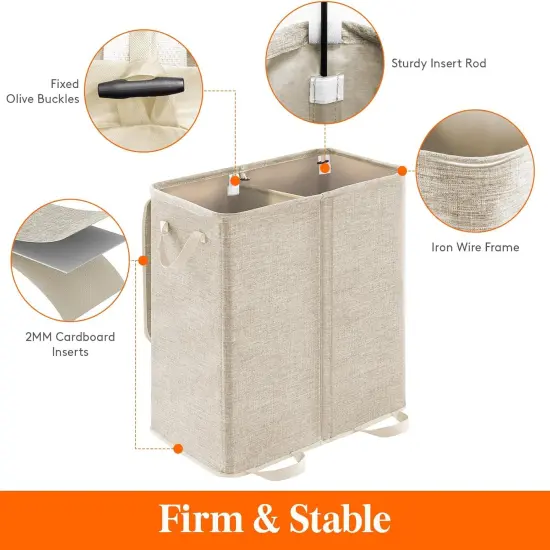 Double Laundry Hamper with Lid and Removable Laundry Bags, Large Collapsible 2 Dividers Dirty Clothes Basket with Handles {2}