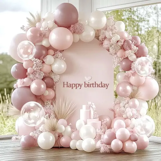 Pink and White Balloons Double Stuffed Pearl Pink Balloon Garland Arch Kit for Birthday Baby Shower Bridal Shower Wedding Bachelorette Party Decorations {1}