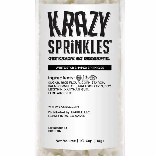 Krazy Sprinkles - White Stars (1/2 Cup, 1x Jar) for Cakes, Ice Cream & Cookies {3}