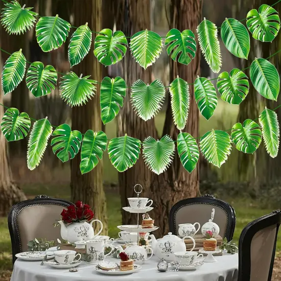 Tropical Party Banners Decorations Palm Leaf Garlands Green Hawaiian Luau Party Decorations Green Leaves Theme Banners for Summer Jungle Theme Party Baby Shower Supplies {5}