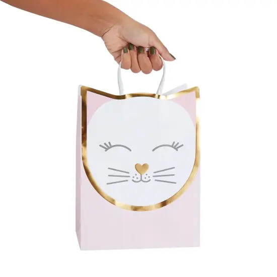 15 Pack Cat Gift Bags for Birthday Party Favors w/ 20 Sheets of Tissue Paper, 8 x 10 x 4.7 in Pink {4}