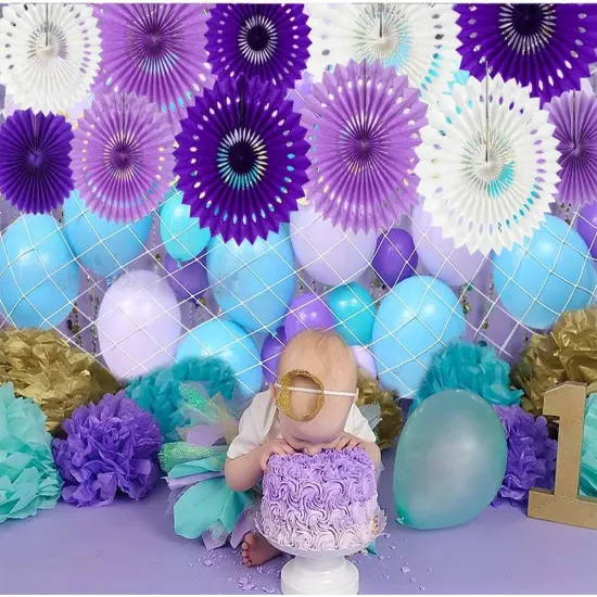 Lavender Purple White Tissue Hanging Honeycomb Round Paper Fans Decoration Set for Birthday Baby Shower Bachelorette Wedding Photo Booth Backdrops Anniversary Paper Party Supplies（11 Packs） {4}