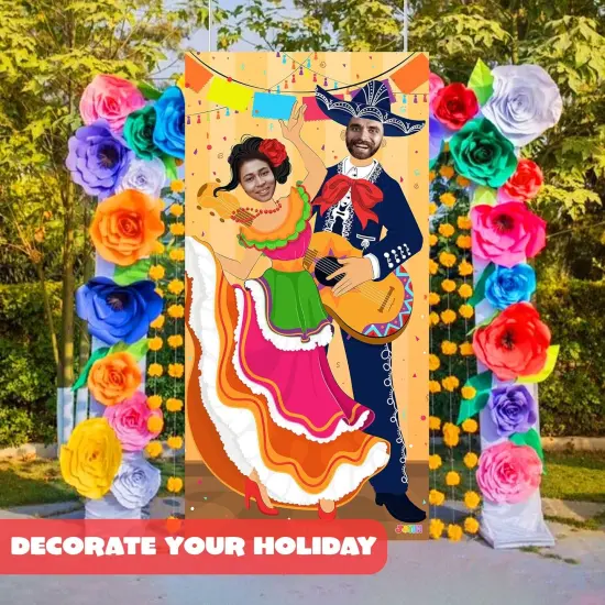 Cinco de Mayo Fiesta Couple Photo Door Banner for Party Supplies, Mexican Photography Backdrop Decoration, Mexican Theme Photo Booth Background, Party or Festivals {4}