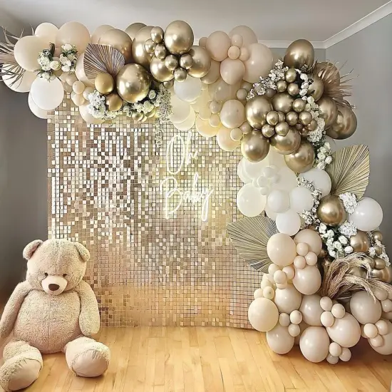 Sand White Gold Balloon Arch Kit, White Beige Chrome Gold Balloons Cream Balloons Metallic Gold Balloons {5}