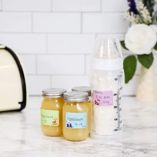 500-Pack Self-Adhesive Baby Bottle Labels for Daycare, Writable Stickers for Baby Food, Breastmilk, 10 Animal Designs (1.5x1 in) Multicolor {3}