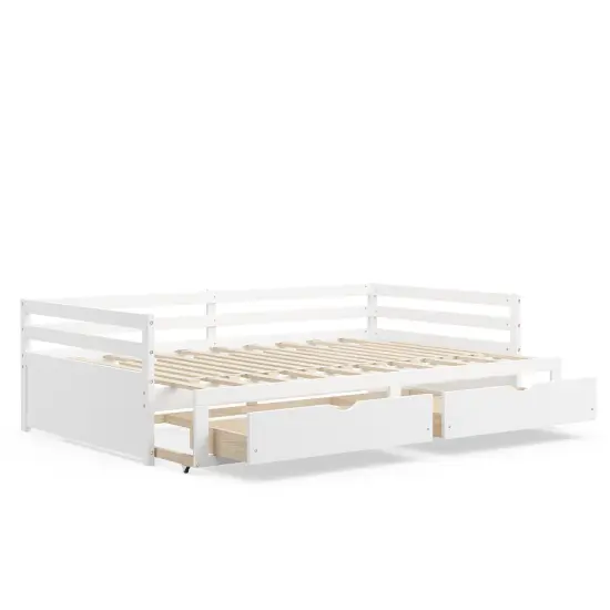Wood Extendable Daybed with Storage Drawers and Slats Brown {8}