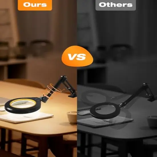 Magnifying Glass with Light, 10X & 5X Real Glass & Anti-Glare Lens, 5 Color Mode Stepless Dimmable LED Desk Magnifying Lamp, Hands-Free Desk Lamp with Clamp for Crafts Reading Repair Hobby (Yellow) {3}