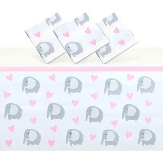 Elephant Tablecloths for Baby Shower Decor, Pink Hearts (54 x 108 in, 3 Pack) {1}