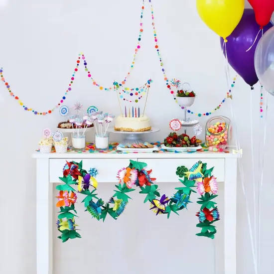 3 Pack Summer Tropical Paper Flower Garland Luau Party Decorations, 30FT Tissue Flower Banner for Hawaiian Summer Tiki Bar Tropical Party Decor {5}