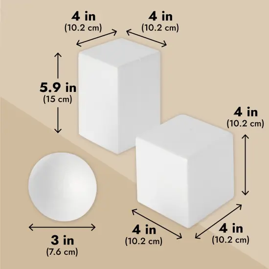 6-Pack Assorted Foam Geometric Shapes, Sizes Ranging From 2.5 to 5.9 in for Arts and Crafts Projects, DIY, Modeling, Home Decor, School Projects, Solid Polystyrene White {5}