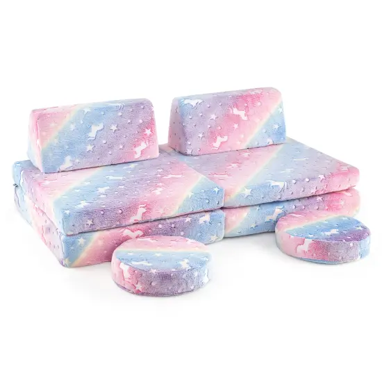 Flannel Kids Play Couch Set and 6-Piece Glow-in-the-Dark Modular Sofa Gray {9}