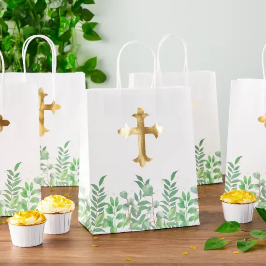 15 Pack of Religious Party Favor Gift Bags for Easter Christening Gifts, for Girls and Boys Baptism, First Communion, Confirmation Gift Bags (10 x 8 x 4 Inches) {2}