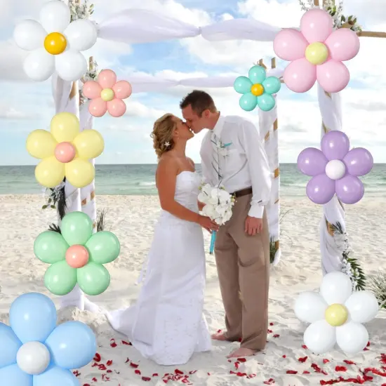 16 Set Daisy Flower Balloons DIY Kit, Boho Macaron Pastel Daisy Balloons, Flower Party Decorations for Baby Shower, Birthday, Wedding, Anniversary, Groovy Party Supplies {3}