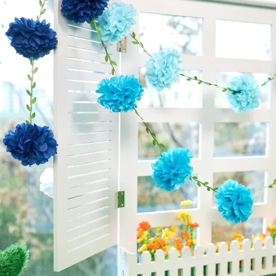 Gradient Blue Tissue Paper Pom Pom Garlands, Paper Flowers for Birthday Decorations, Baby Shower, Wedding Engagement, Bridal Shower, Spring Summer Party Decorations {2}