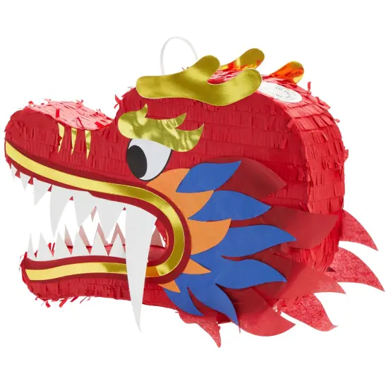 Dragon Pinata - Chinese Dragon Head, Dragon Birthday Party Supplies, 2025 Chinese New Year Decorations (16.5x11x3 In) Red {6}