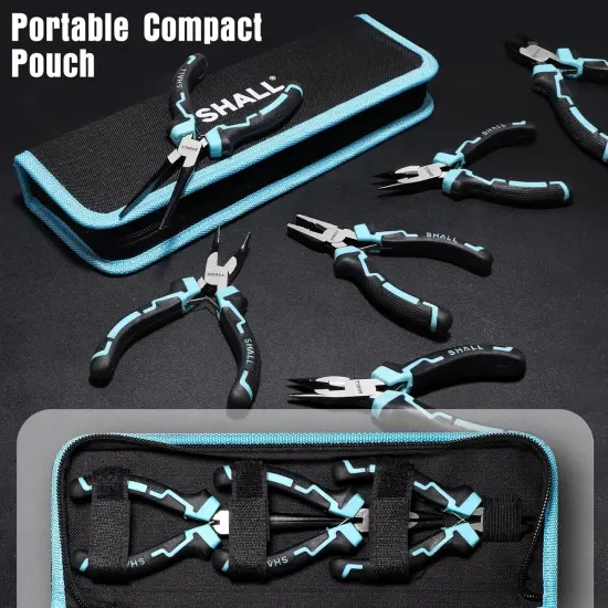 Mini Pliers Set, 6-Piece Small Pliers Tool Set Includes Needle Nose, Long Nose, Bent Nose, Diagonal, End Cutting and Linesman for Making Crafts, Electronic Repairing & Jewelry with Pouch {5}