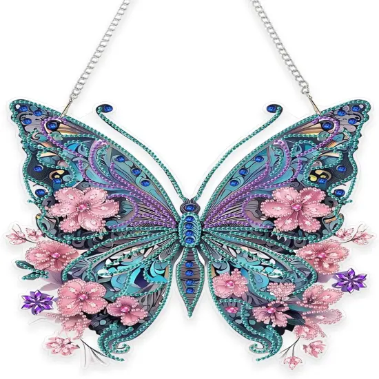 DIY Hanging Diamond Art Pendant Painting Kit Butterfly, Special Crystal Gem Craft Painting Kit Ornament, Box Package,9.0x9.8inch {1}