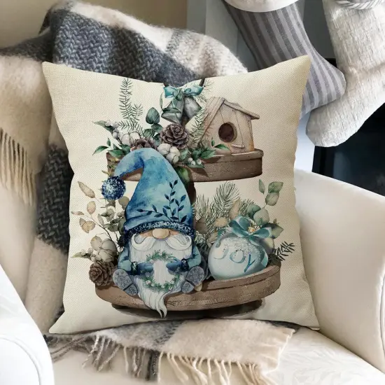 Hello Winter Blue Gnome Decorative Pillow Cover 16 x 16 Set of 4, It's Cold Outside Snowflakes Coffee Let It Snow Farmhouse Pillowcases, Christmas Buffalo Plaid Wooden Tiered Tray Decors {5}