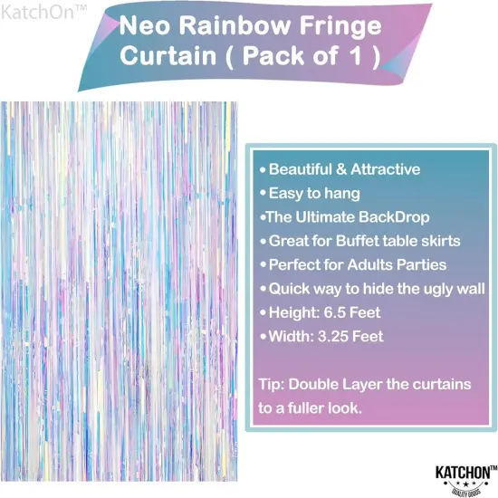 Neon Iridescent Streamers - 2 Large, 3.2x6.5 Feet, Iridescent Party Decorations | Iridescent Fringe Decorations for Home {3}