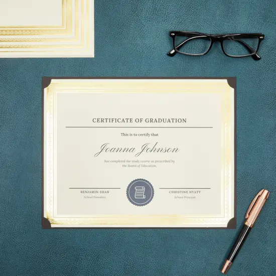 50 Sheets Gold Foil Award Certificate Paper 8.5 x 11 Inches for Printing - Blank Cardstock for Graduation, Diploma and Achievement (Ivory) {6}