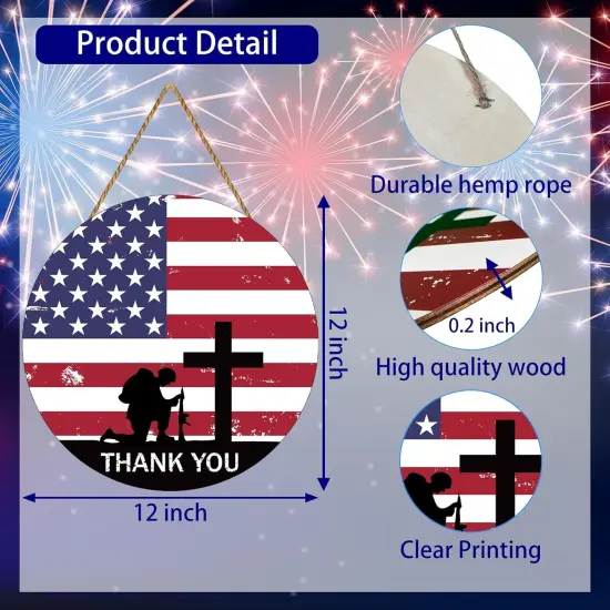 Memorial Day Decorations American Soldier Thank You Hanging Sign Memorial Day Wreath Patriotic Wreath Wooden Wall Decor {2}