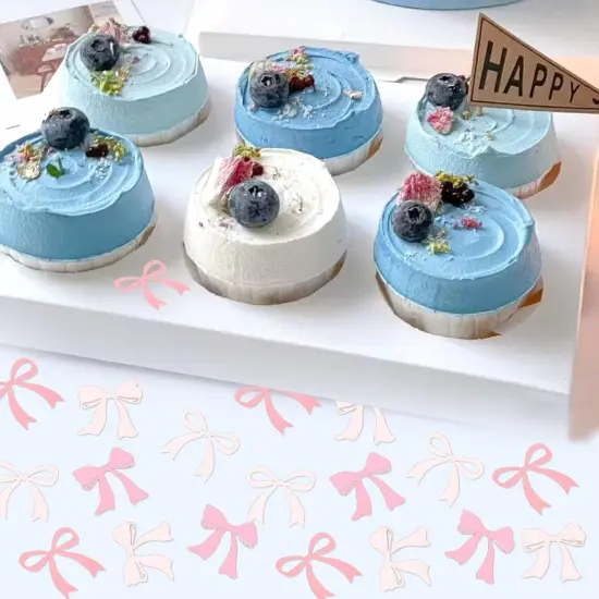 100PCS Pink Bow Confetti Engagement Party Bride To Be Pink Bow Table Confetti Bachelorette Party Birthday Decorations Supplies Baby Shower Boy Girl Bridal Shower Ribbon Party Supplies {2}