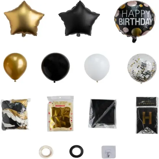 Black and Gold Garland Arch Kit Metallic Confetti Dots Various Sized Balloons Decorative Elements Square Shimmer Wall Transparent Heavy Duty Hooks Black Ribbon Happy Birthday Wedding Graduation {5}