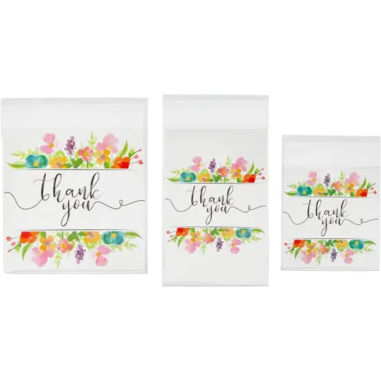 Floral Thank You Goodie Bags, Party Decor in 3 Sizes (300 Pack) White {5}