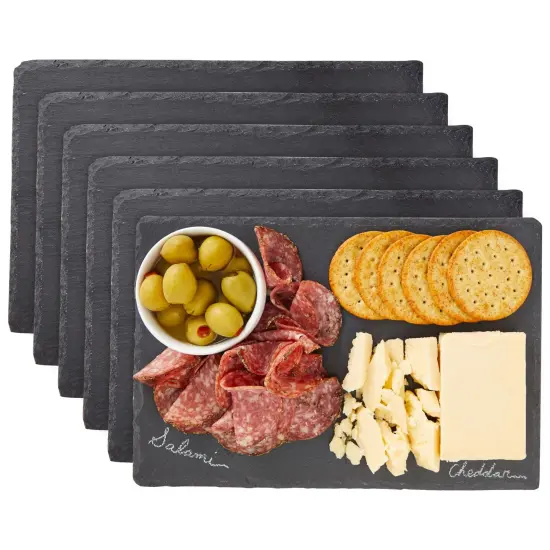 Set of 6 Black Slate Charcuterie Boards with Chalk, Individual Stone Plates for Cheese, Meat, Appetizers (8 x 11.8 In) {6}