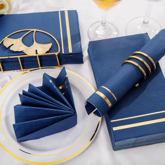 100-Count 3-Ply Disposable Napkins - Blue Paper Napkins Disposable Premium Quality - Dinner Napkins Disposable Soft, Absorbent for Parties, Weddings, Kitchen and Cocktail Beverage {4}