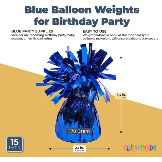 Pack of 15 Blue Balloon Weights for Table Centerpieces, Birthday Party Decorations (6 oz, 4.5 In) {2}