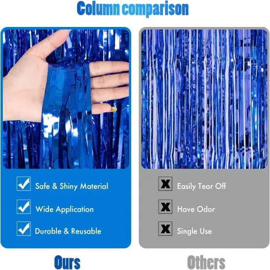 2 Pack 3.3x8.2 Feet Dark Blue Foil Fringe Backdrop Curtains, Tinsel Streamers for Ocean Birthday Party Decorations, Graduation, Halloween, Under The Sea, Disco Party {2}