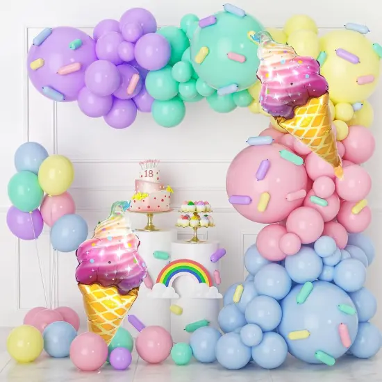 Pastel Balloon Garland Arch Kit, 142pcs Balloons Macaron Rainbow Ice Cream Foil Party for Baby Shower Girls Birthday Theme Decorations Pink Blue White {1}