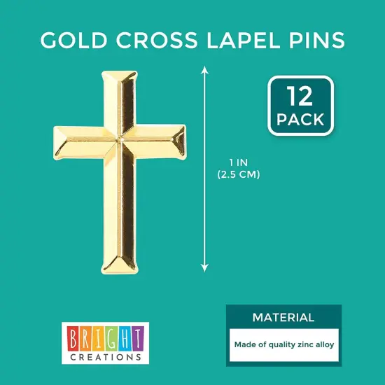 Gold Cross Lapel Pins, Enamel Pin Set (1 in, 12 Pack) {2}