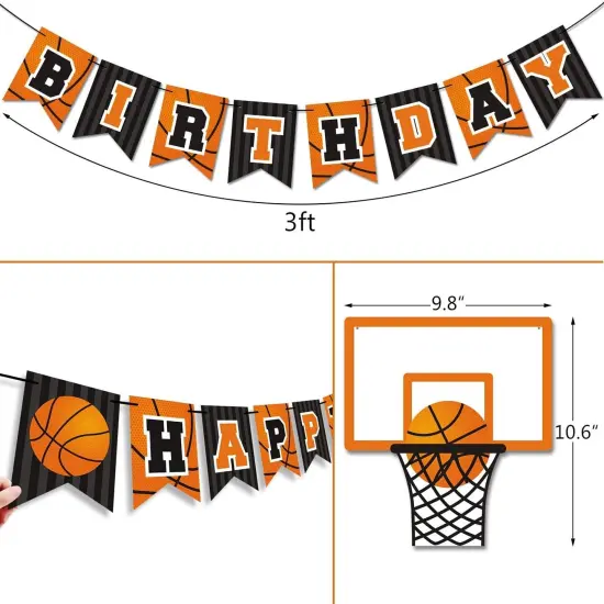 Basketball Happy Birthday Banner Slam Dunk Party Decoration Supplies Kids Teenagers Boys B-day Photo Prop Pennant Ideas NO DIY Required {5}