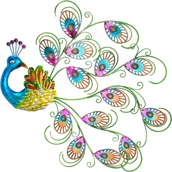 Summer Metal Wall Art Decor, 20'' W x 19'' H Peacock Wall Hanging Decor & Wall Sculpture, Large Wall Decor for Patio, Fence, Garden, Home Decor (Blue) {1}