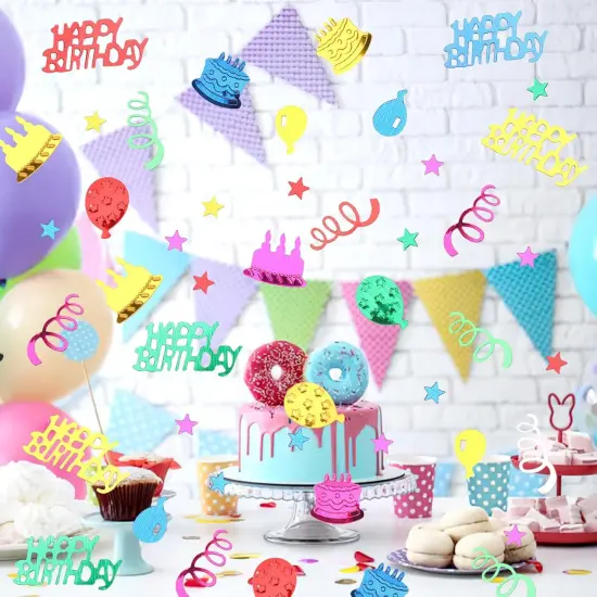 Happy Birthday Glitter Confetti, Birthday Party Metallic Foil Table Confetti Multicolor Cake Balloon Sprinkles Table Centerpiece for Baby Shower Party Decorations {3}