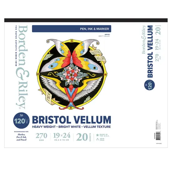 Borden & Riley #120V Bristol Vellum Pad, 270 GSM/157 lb., 20 White Sheets, 1 Pad Each {3}