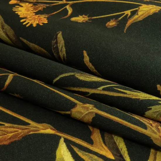1 Yard Silk Charmeuse Botanical Print Italian Made Kombu Green, Red, Golden & Yellow 53 Wide Inches {3}