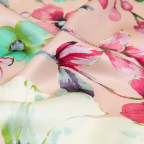 1 Yard Luxury Italian Pink Silk Charmeuse with Central Floral Print, 55 Inches Wide {2}