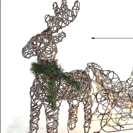 Indoor Outdoor Coffee Reindeer Sleigh Decoration with Warm White LED Lights 19.69 x 7.28 x 16.14 inch {2}