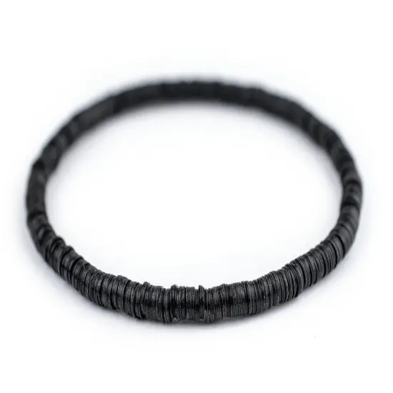 The Bead Chest Boho Stretch Bracelet, Black - Stackable African Vinyl Heishi, Unisex for Men & Women {1}