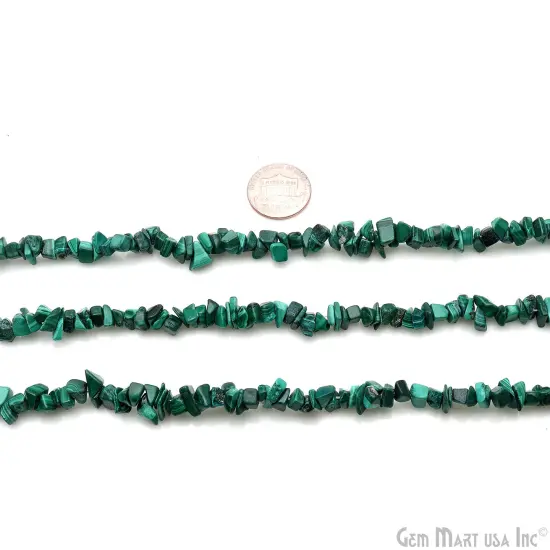 Malachite Chip Beads, 34 Inch, Natural Chip Strands, Drilled Strung Nugget Beads, 7-10mm, Polished, GemmartUSA (CHMC-70004) {2}
