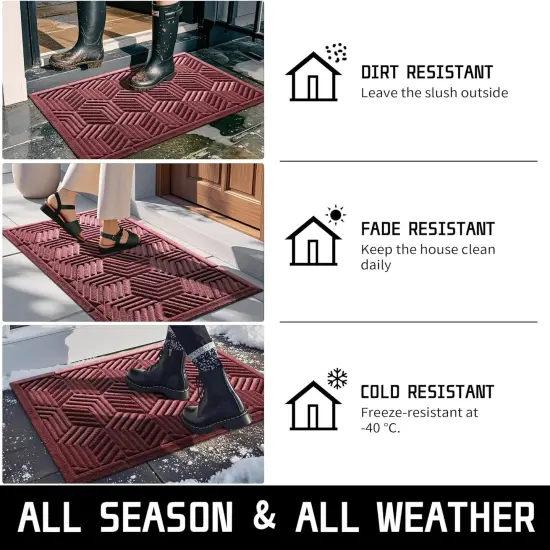 Door Mat Outside Entrance, 29.5x17 Inch, All-Season Indoor Outdoor Welcome Mat, Heavy Duty Natural Rubber, Non-Slip, Resist Dirt, Stain and Fade Resistant, Low Profile, Easy Clean Patio, Red {3}