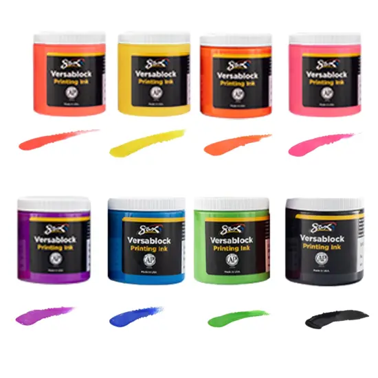 Sax Versablock Waterbased Block Printing Ink, 8 Ounces, Assorted Fluorescent Colors, Set of 8 {4}