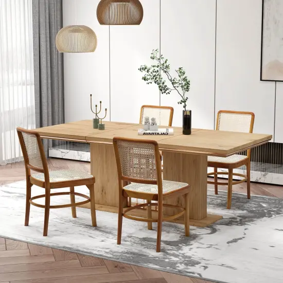 Costway Set of 2/4 Boho Dining Chairs with Teak Wood Structure & Footrests for Indoor Use {4}