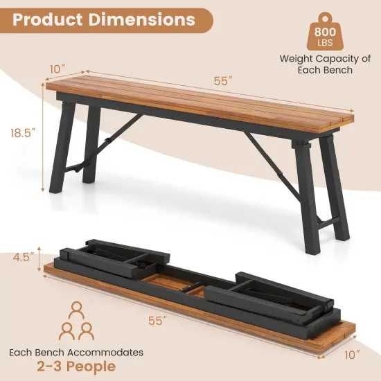 Costway Folding Picnic Table & Bench Set Dining Table with Metal Frame for 4 or 6 Persons {5}
