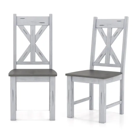 Costway Wooden Dining Chair Set of 2/4 withRubber Wood Frame Elegant Hollowed Backrest {7}
